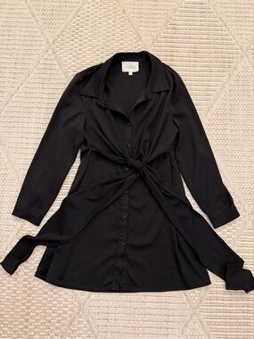 Mare Mare Longsleeve Black Button Up Tie Dress - Size 6